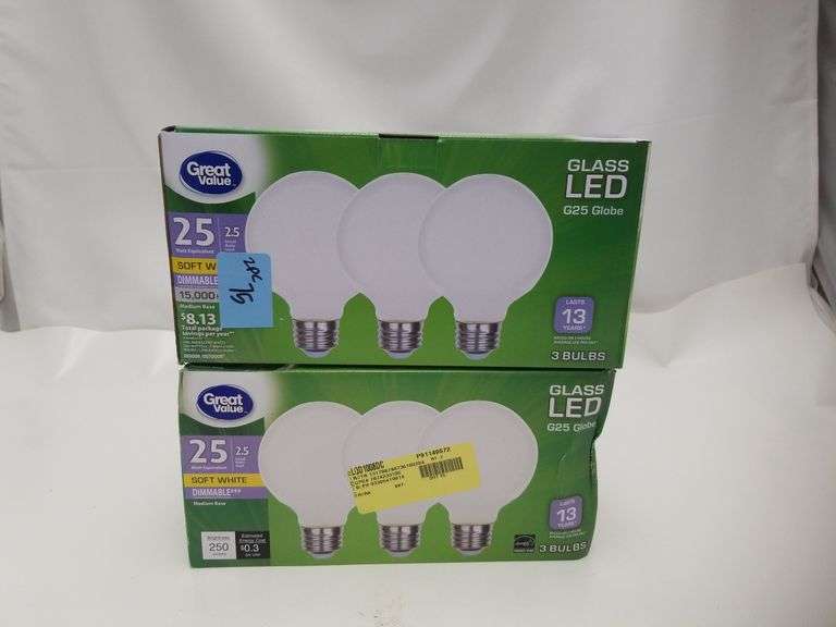 2 Great Value Glass LED Dimmable Light Bulbs Lexington Online Auction