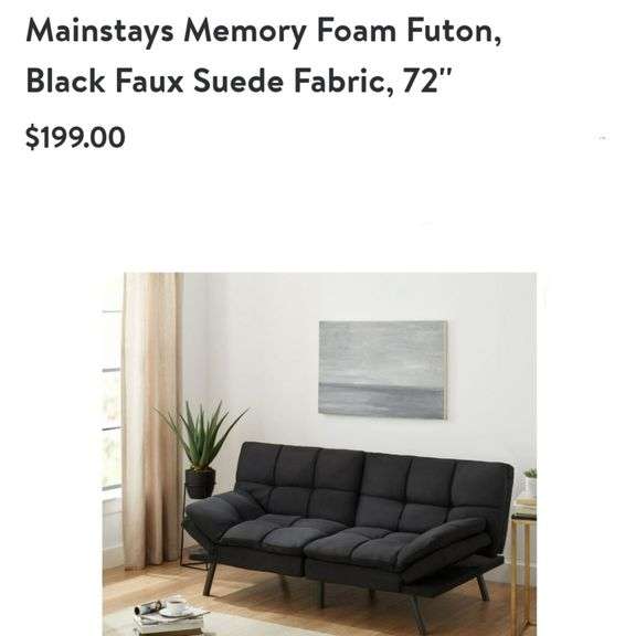 Mainstays Memory Foam Futon Black Suede Fabric 72" Lexington Online