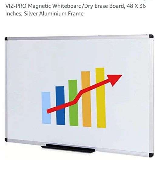 VIZPRO Whiteboard/Dry Erase Board, 48 X 36 Inches, Silver