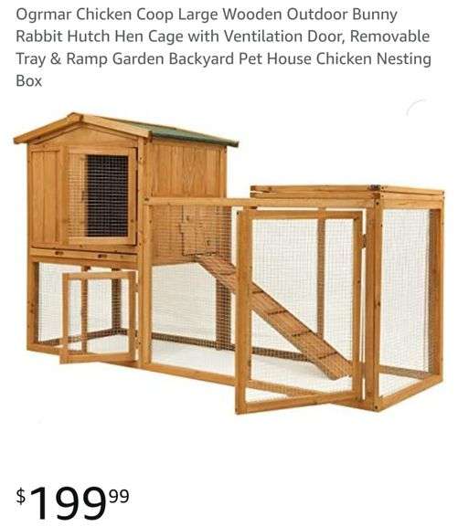 Ogrmar Chicken Coop Large Wooden Outdoor Bunny Rabbit Hutch Hen Cage