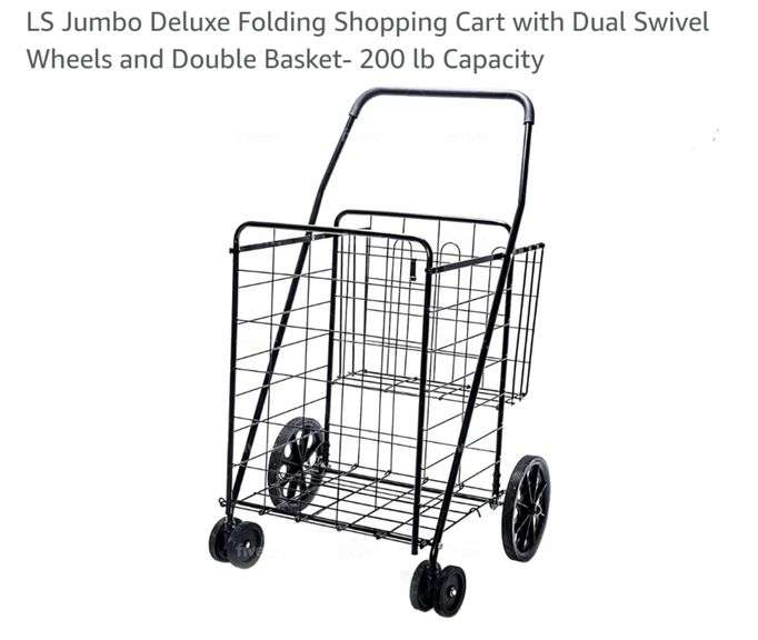 ASSEMBLED LS Jumbo Deluxe Folding Shopping Cart with Dual Swivel Wheels