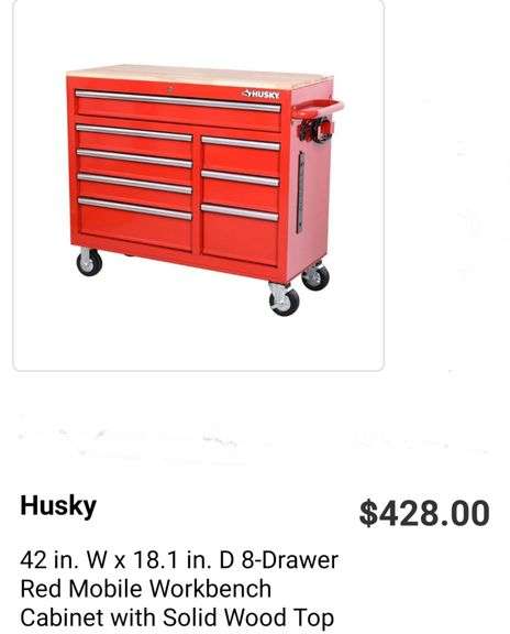 Husky 42 Wx18 1 D 8 Drawer Red Mobile Workbench Cabinet Lexington