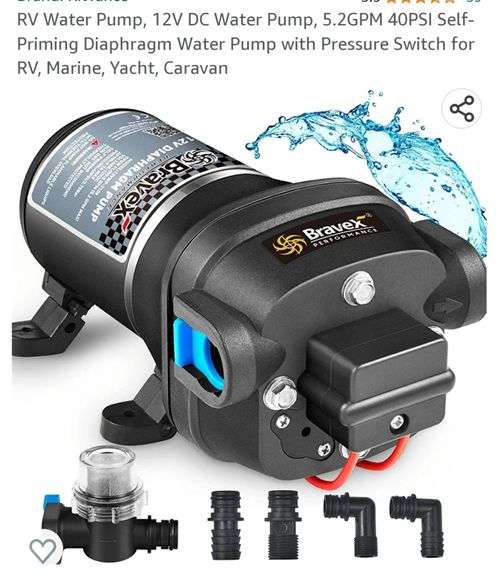 RV Water Pup 12V DC, 4.0GP 45PSI, Self-Priing Diaphrag Pup With