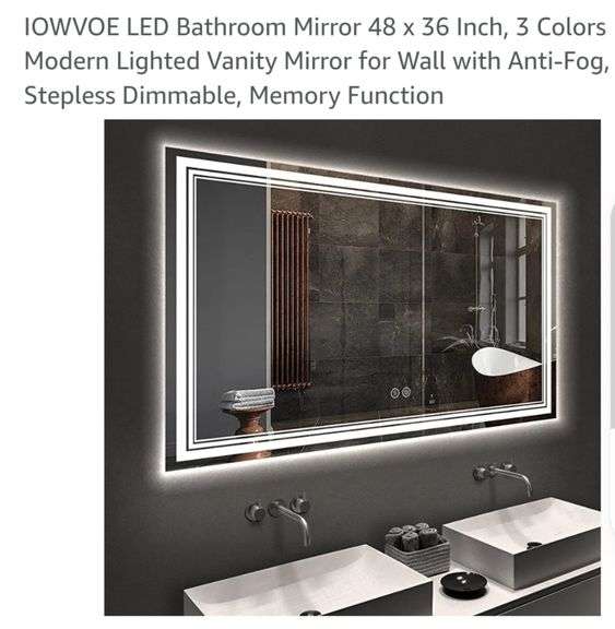 IOWVOE LED Bathroom Mirror 48 x 36 Inch, 3 Colors Modern Lighted Vanity