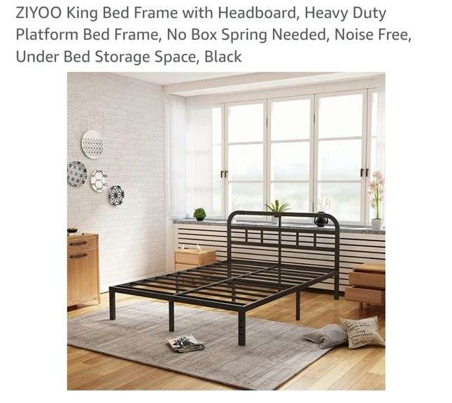 ZIYOO King Bed Frame with Headboard, Heavy Duty Platform Bed Frame, No