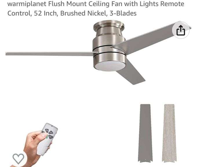 Flush Mount Ceiling Fan with Lights Remote Control, 52 Inch, Brushed Nickel, 3