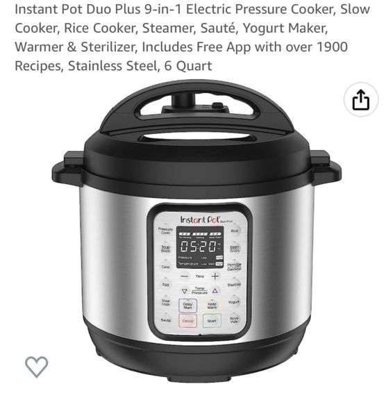 Instant Pot Duo Plus 9in1 Electric Pressure Cooker, Slow Cooker, Rice