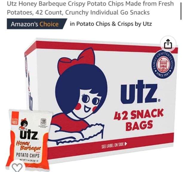 READ!!! Expired 04/24/23 Utz Honey Barbeque Crispy Potato Chips Made from Fresh Potatoes, 42