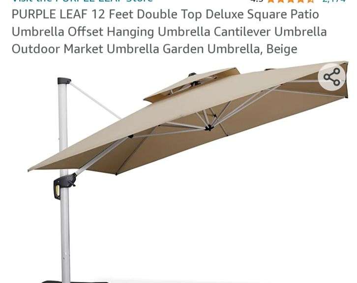 PURPLE LEAF 12 Feet Double Top Deluxe Square Patio Umbrella Offset