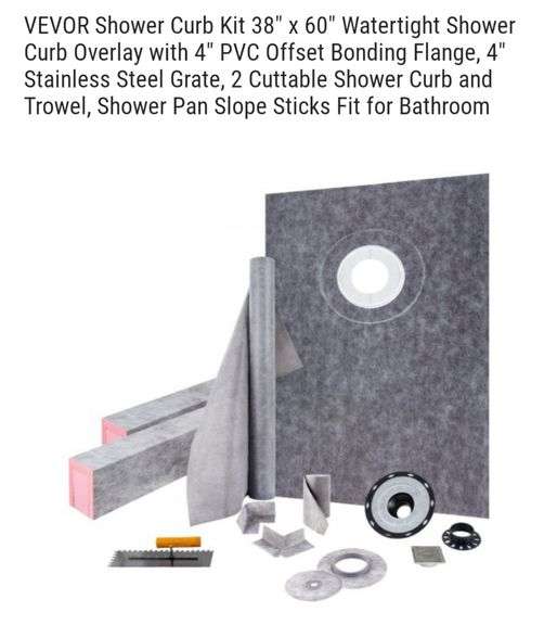 VEVOR Shower Curb Kit 38" x 60" Watertight Shower Curb Overlay with 4