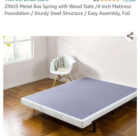 ZINUS Metal Box Spring with Wood Slats /4 Inch Mattress Foundation