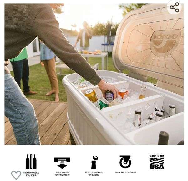 Igloo 125 Qt Party Bar Rolling Cooler with Bottle Opener and Catch Bins