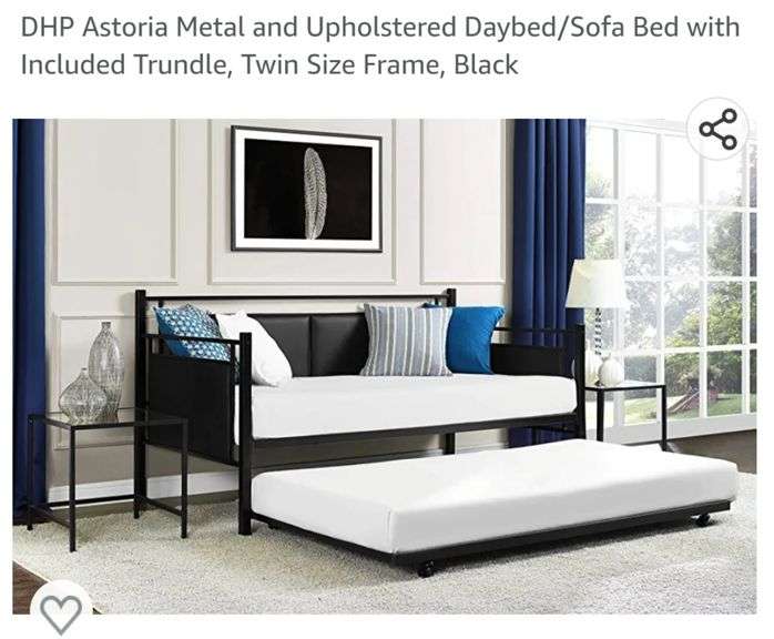 DHP Astoria Metal and Upholstered Daybed/Sofa Bed with Included Trundle