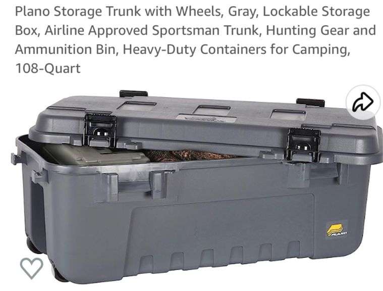 Plano Storage Trunk with Wheels, Gray, Lockable Storage Box, Airline