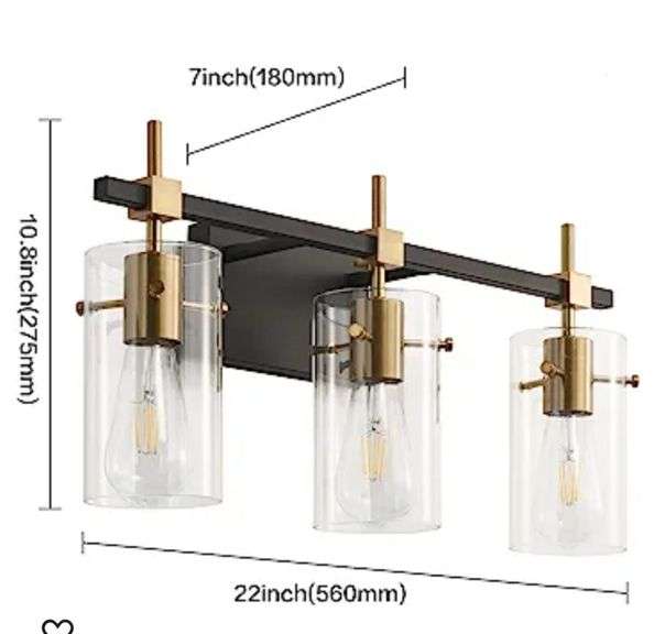 SOLFART Vintage Vanity Light Bathroom Light Fixture Over Mirror for Bath Glass Shade Light Black ...