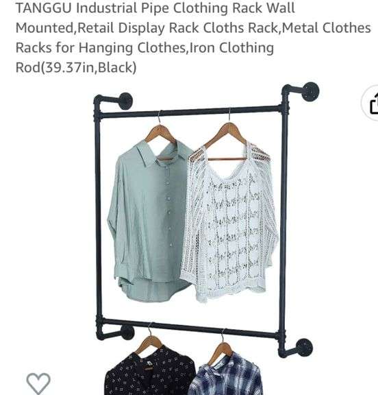 TANGGU Industrial Pipe Clothing Rack Wall Mounted,Retail Display Rack Cloths Rack,Metal Clothes