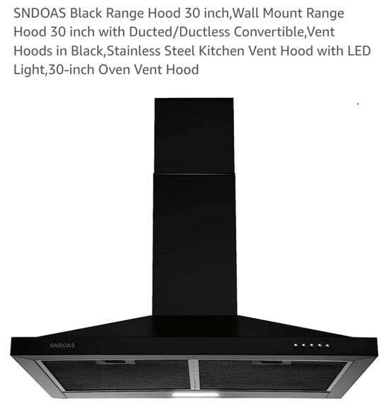 SNDOAS Black Range Hood 30 inch,Wall Mount Range Hood 30 inch with Ducted/Ductless Convertible