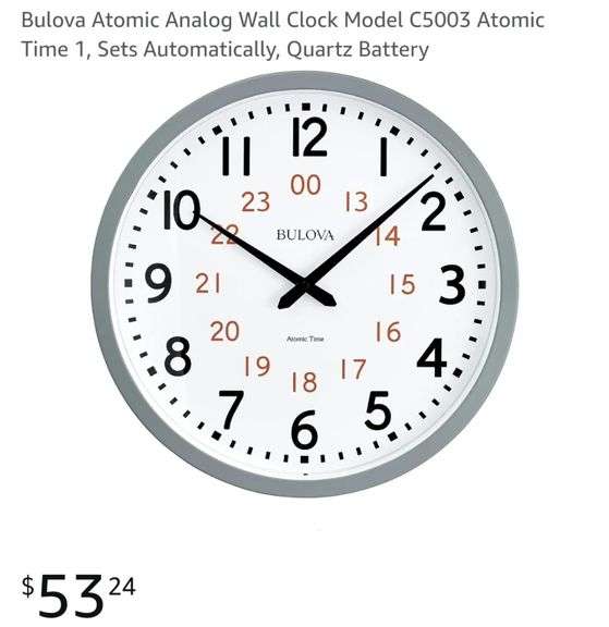 Bulova Atomic Analog Wall Clock Model C5003 Atomic Time 1, Sets