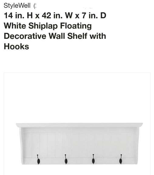 StyleWell 14 in. H x 42 in. W x 7 in. D White Shiplap Floating