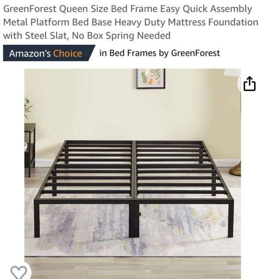 GreenForest Queen Size Bed Frame Easy Quick Assembly Metal Platform Bed