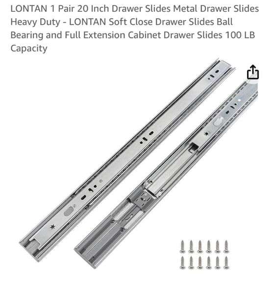 (10) LONTAN 1 Pair 20 Inch Drawer Slides Metal Drawer Slides Heavy Duty LONTAN Soft Close