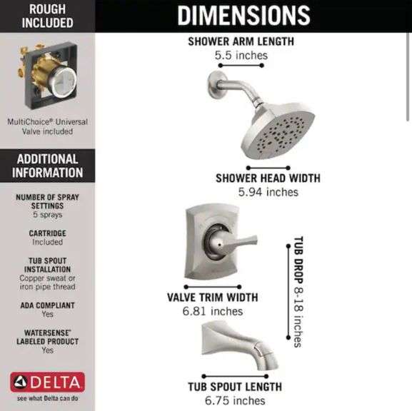Delta Pierce SingleHandle 5Spray Tub and Shower Faucet in Spot Shield