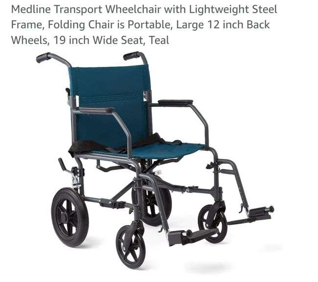 Medline Transport Wheelchair with Lightweight Steel Frame, Folding