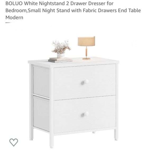 BOLUO White Nightstand, 2 Drawer Dresser for Bedroom Night Stand Small Dresser End Table with