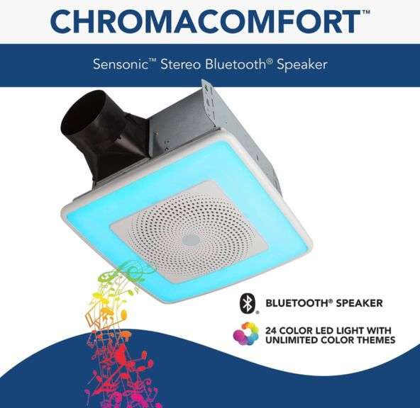 NuTone SPKN110RGBL Bathroom Exhaust Fan with Sensonic Bluetooth Speaker