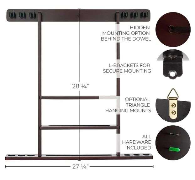 Billiards Xpress Pool Cue Rack Pool Stick Holder Wall Mount With 16