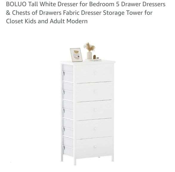 BOLUO Tall White Dresser for Bedroom 5 Drawer Dressers & Chests of