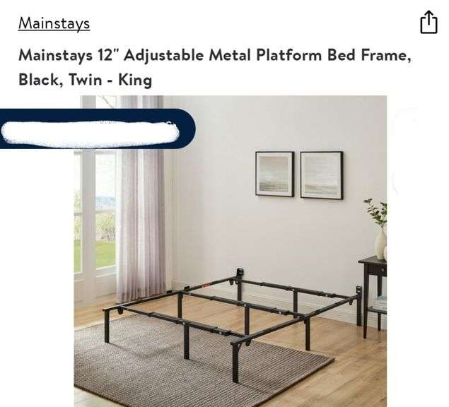 Mainstays 12" Adjustable Metal Platform Bed Frame, Black, Twin King