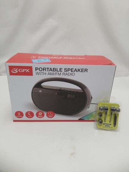 GPX Portable Speaker With AM/FM Radio & ONN Groove Earphones ...