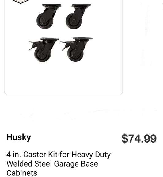 Husky 4" Caster Kit For Heavy Duty Welded Steel Garage Base