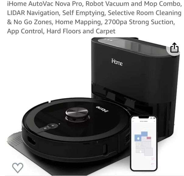 Used iHome AutoVac Nova Pro, Robot Vacuum and Mop Combo, LIDAR