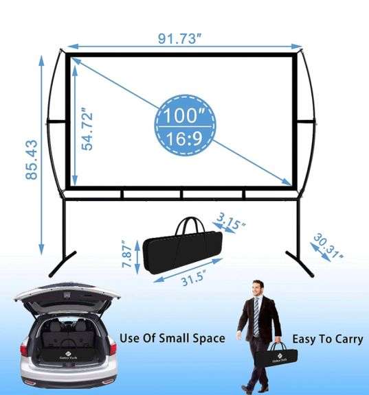 Projector Screen with Stand Foldable Portable Movie Screen 100 Inch（16：9）, HD 4K Double Sided