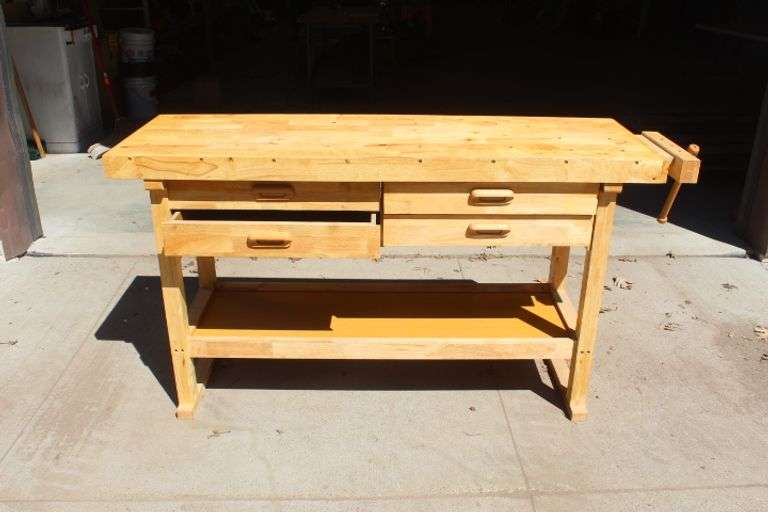 Wooden work bench w/drawers Lee Real Estate & Auction Service