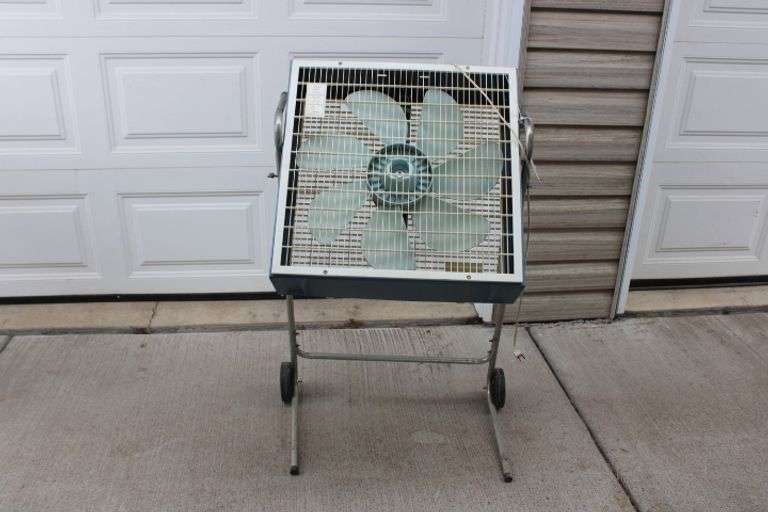 Box Fan on stand Lee Real Estate & Auction Service