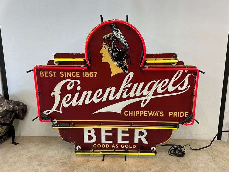 Vintage Leinenkugels Neon Tin Sign Lee Real Estate & Auction Service