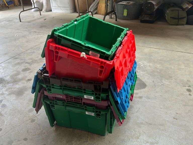 (6) Plastic Totes w/ Flip Over Lids Lee Real Estate & Auction Service