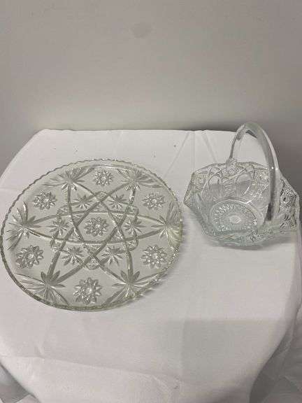 Vintage Star of David Clear Glass Round platter (Anchor Hocking) &  Candy Dish