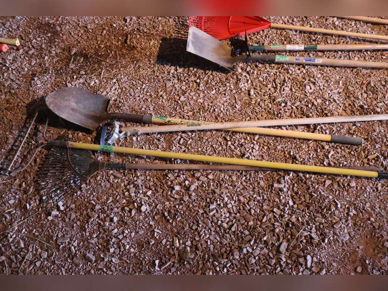 Shovel, 2 rakes , hoe Adam Marshall Land & Auction, LLC