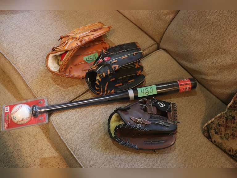 Kids baseball gloves and tball bat Adam Marshall Land & Auction, LLC