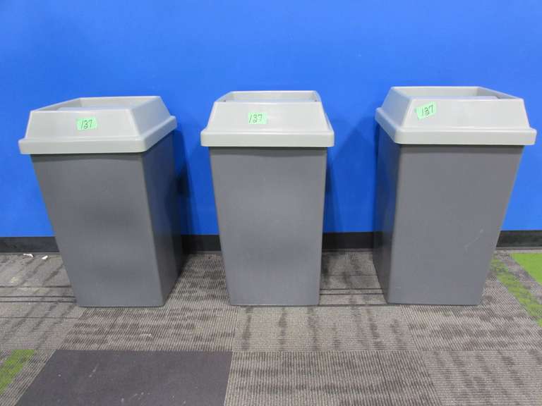 (3) trash cans with lids, 16"x16"x30" Adam Marshall Land & Auction, LLC