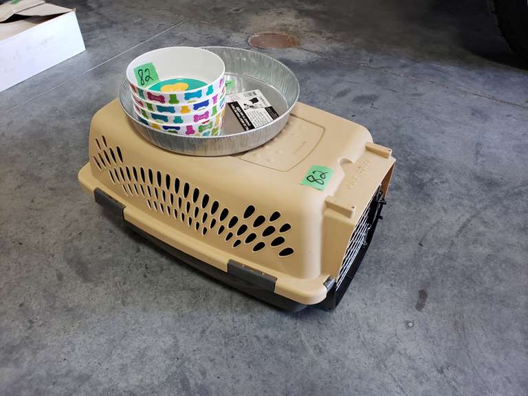 Pet carrier and bowls Adam Marshall Land & Auction, LLC