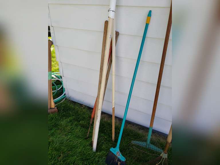 2 rakes, edger, broom and sticks Adam Marshall Land & Auction, LLC