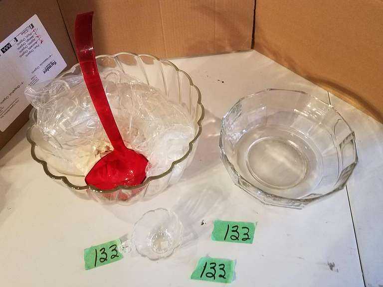 Punch Bowl, Dipper, 10 Cups and a bowl Adam Marshall Land & Auction, LLC