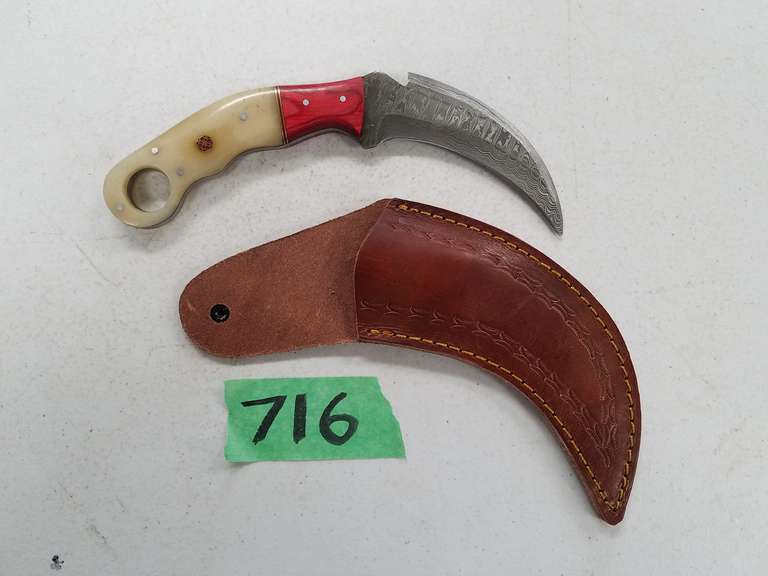 Damascus Steel Knife With Custom Handle and Sheath Adam Marshall Land