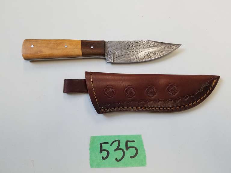 Damascus Steel Knife With Custom Handle and Sheath Adam Marshall Land