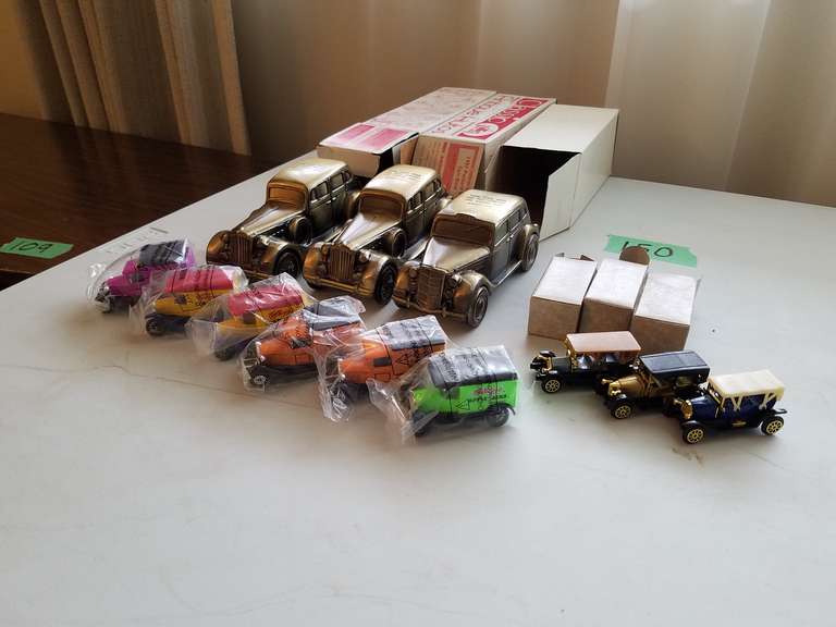 (3) Car Banks, (6) Kellogg Trucks, and (3) Mini Classic Cars Adam